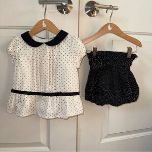 Janie and Jack Cream and Black Polka Dot set